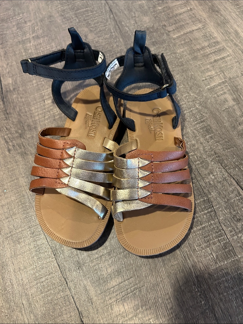OshKosh B'gosh Navy, Brown and Gold Strappy Kids Sandals